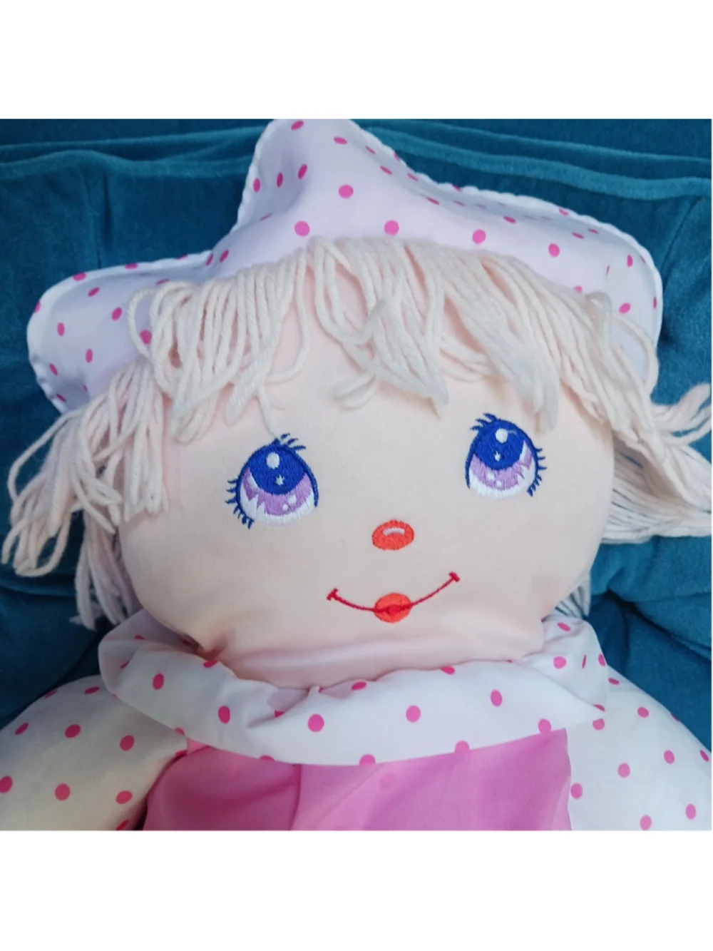 VTG 1989 Dolly Mine Well Made Toy Rag Cloth Doll Pink Dress Yarn Hair 20